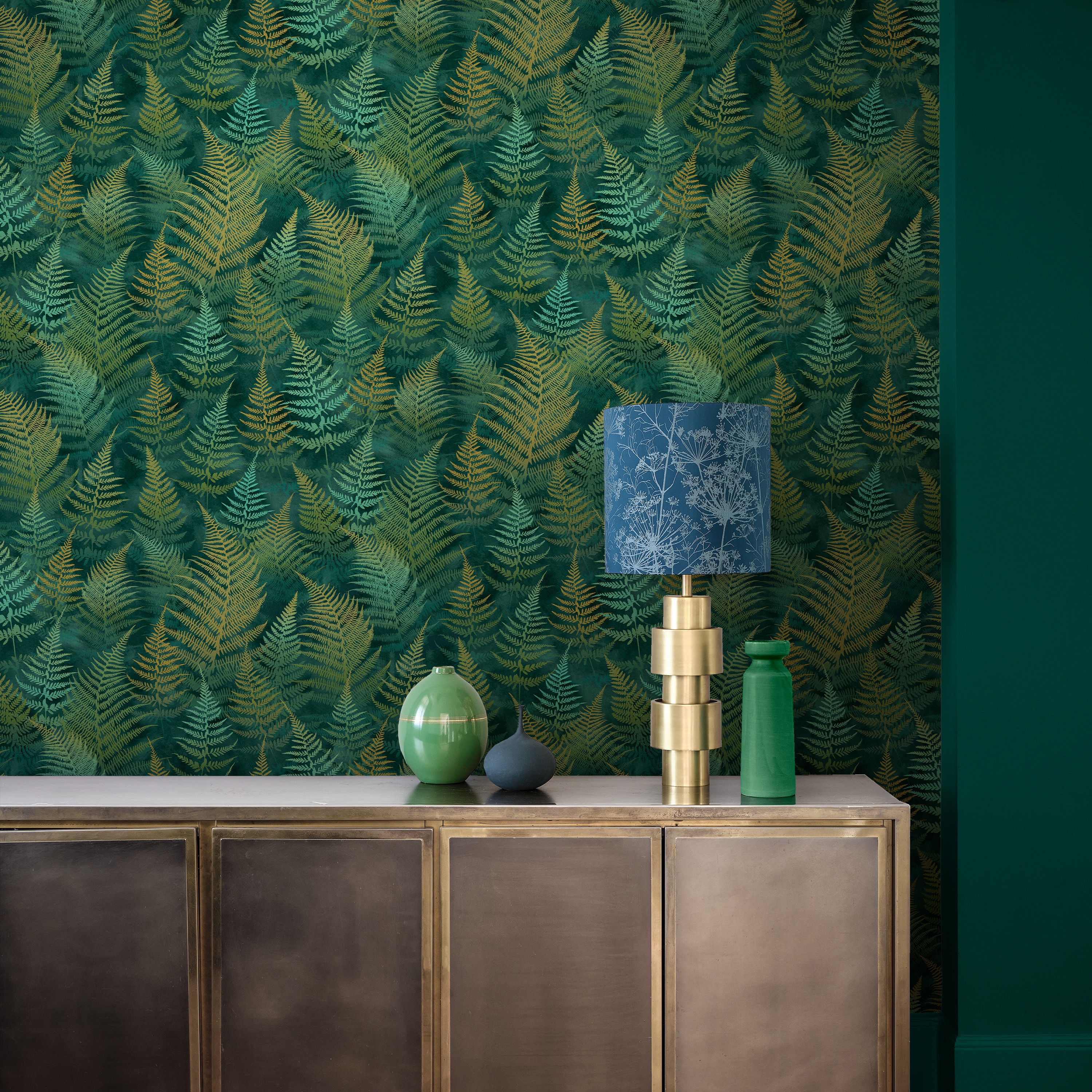 Woodland Fern Wallpaper 120386 By Clarissa Hulse In Emerald Green